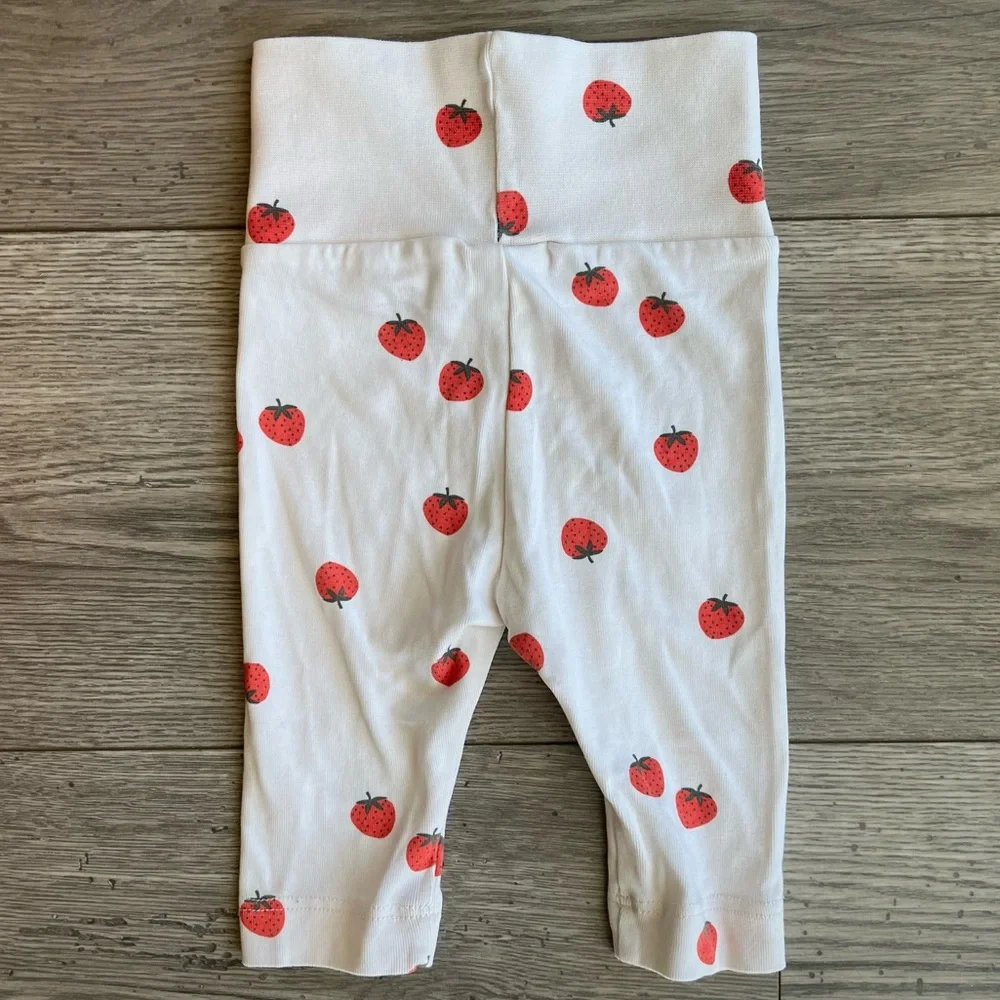 H&M Baby Girl Strawberry Leggings Thick Waistband White and Red Size 3 Months